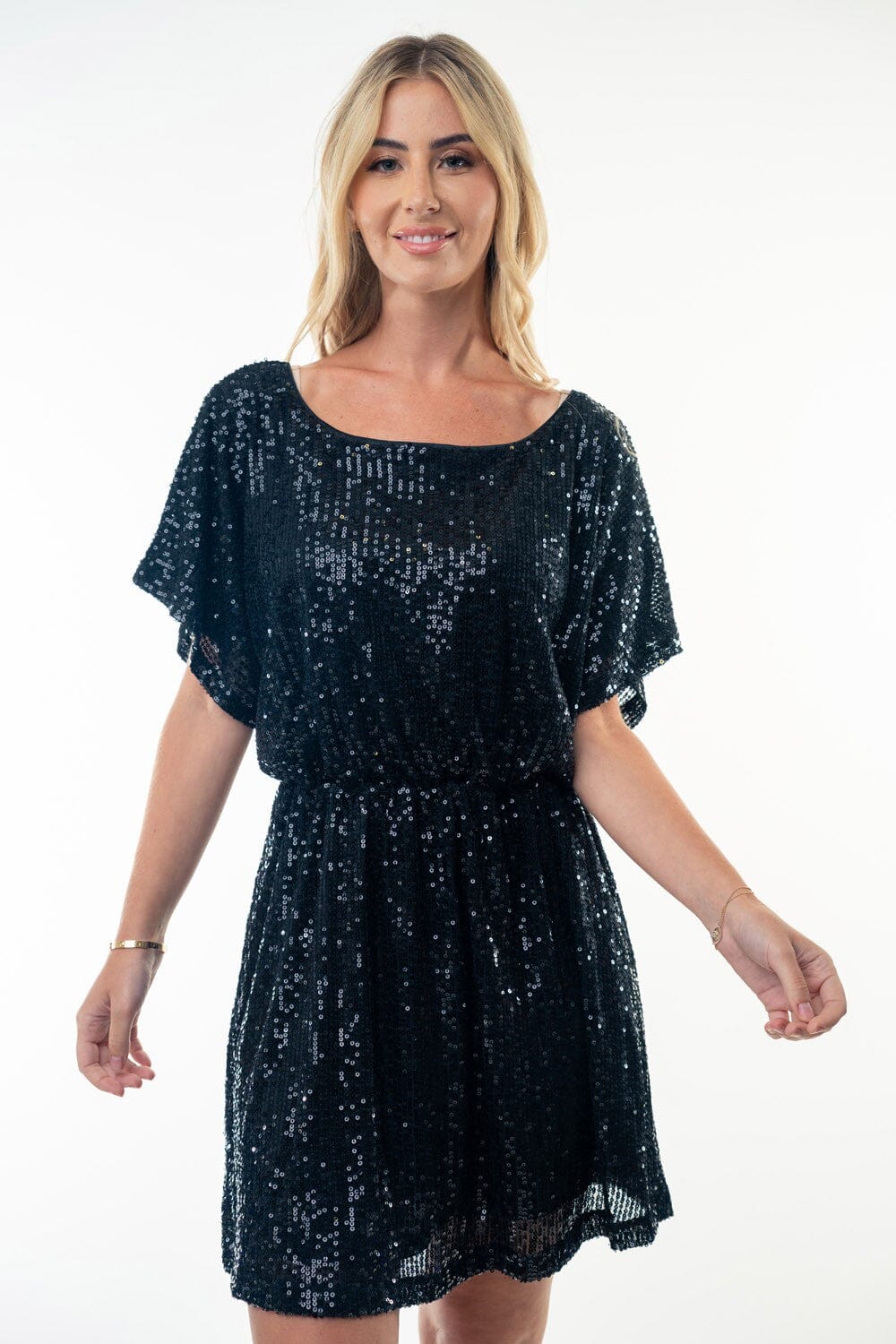 Half Sleeve Sequin Knit Dress white birch 