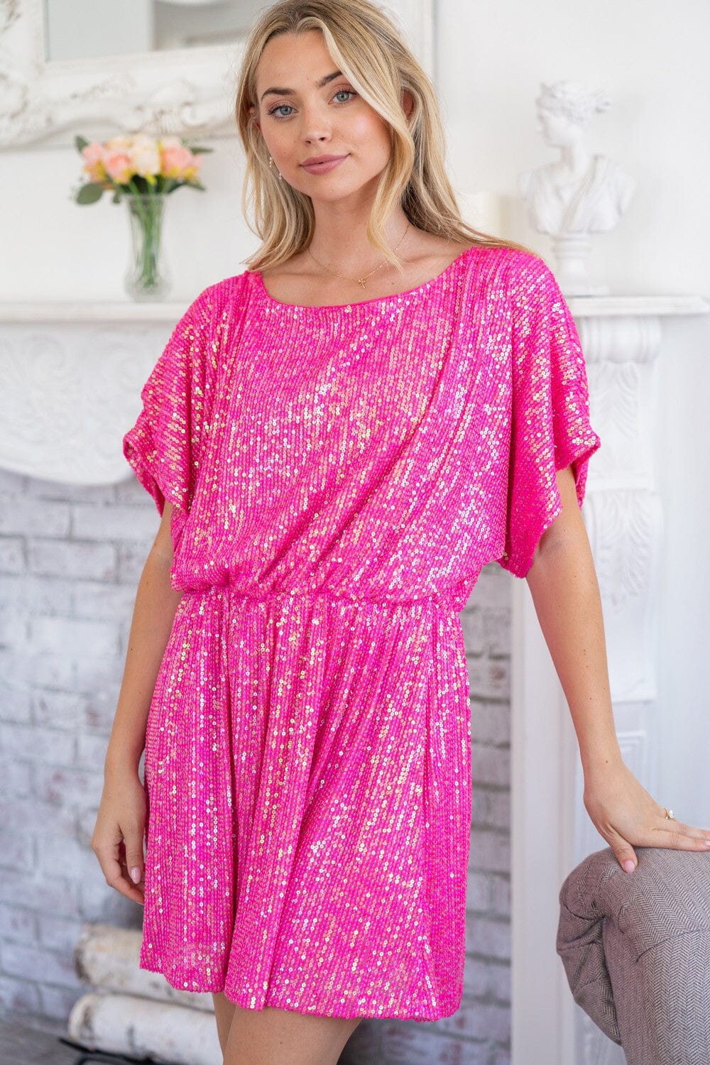 Half Sleeve Sequin Knit Dress white birch 