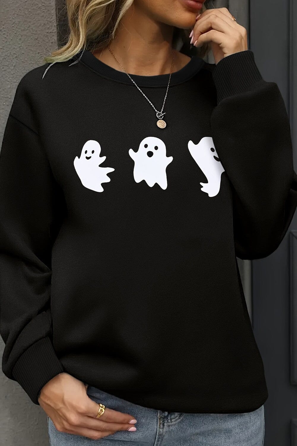 Halloween Ghost Printed Sweatshirt shewin 