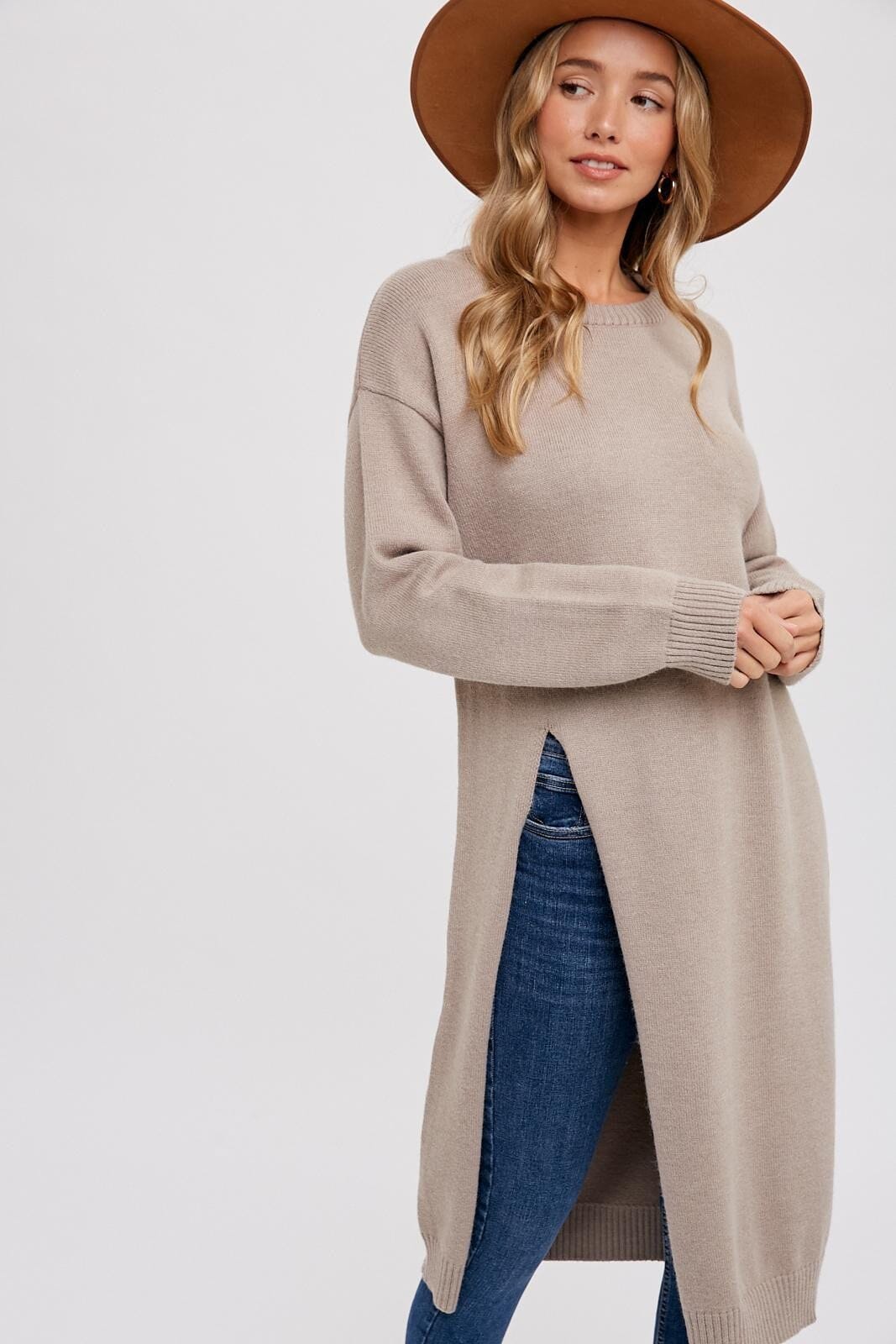 HIGH SLIT LONGLINE PULLOVER Bluivy 