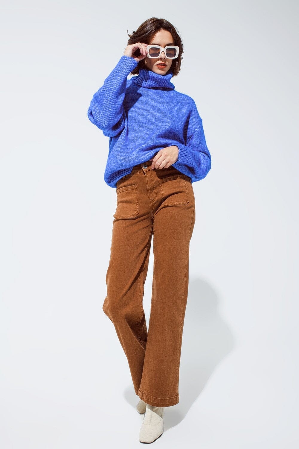 HIGH WAISTED FRONT POCKETS FLARE JEANS IN CAMEL Q2 