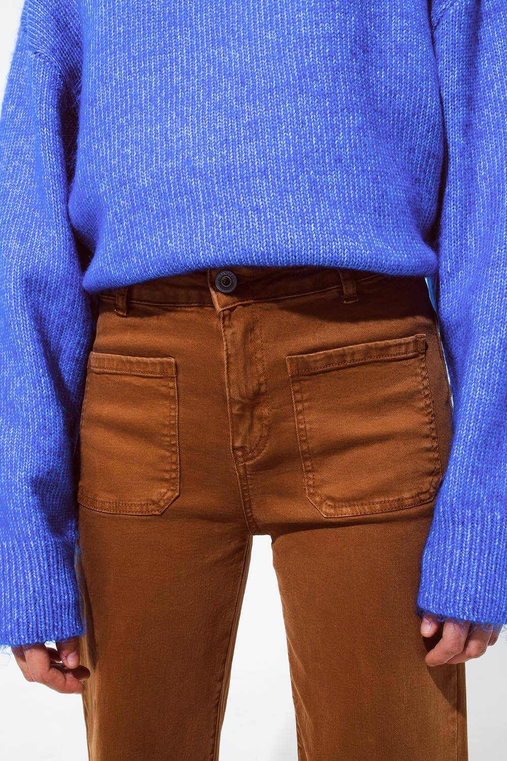 HIGH WAISTED FRONT POCKETS FLARE JEANS IN CAMEL Q2 