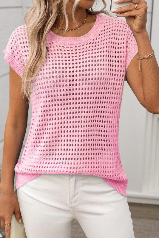 Hollow Out Crochet Top Asia Direct small Pink 