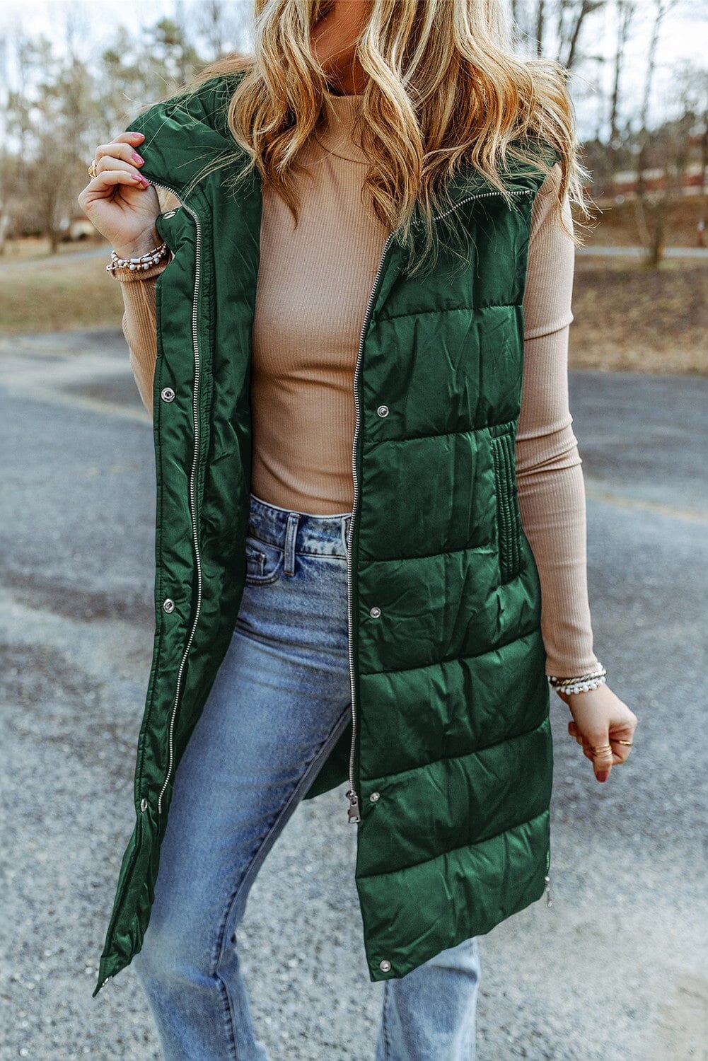 Hooded Long Quilted Vest Coat sweet lover fashions 