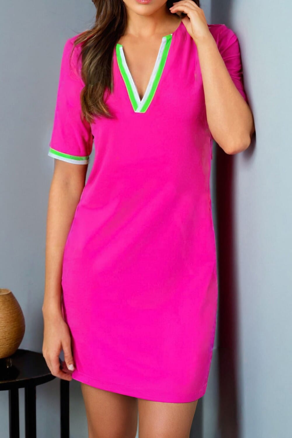 Hot Pink Contrast Trim T-shirt Dress Kentce 