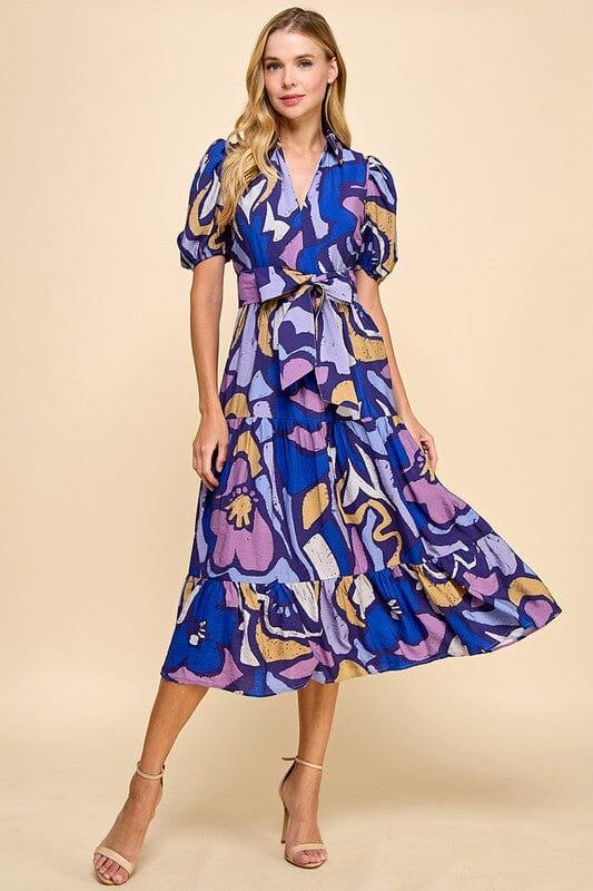 Indigo Abstract Floral Midi TCEC 