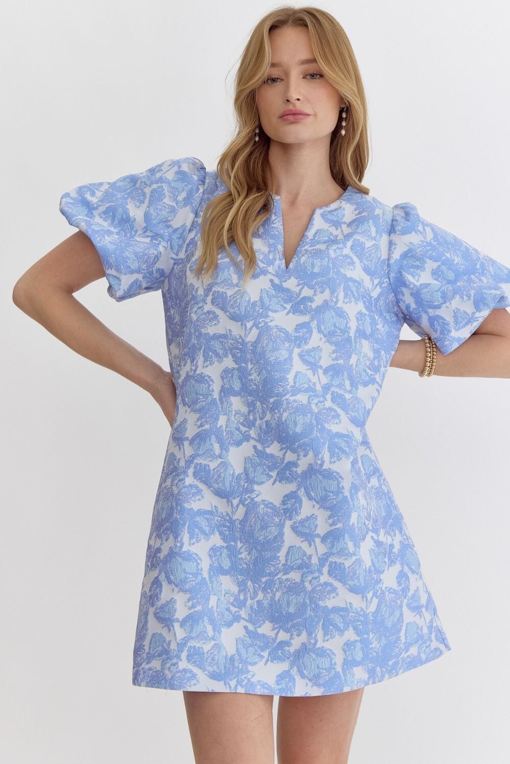 Jacquard Puff Sleeve Shift Dress entro 