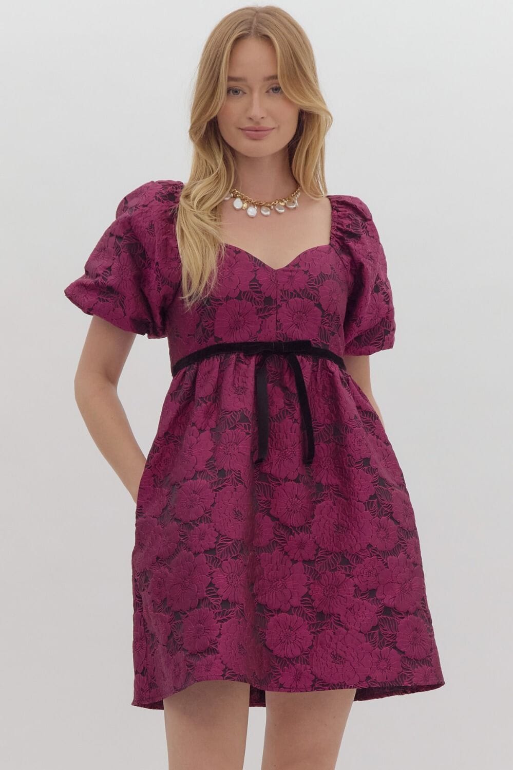 Jacquard Sweetheart Neck Dress Entro 