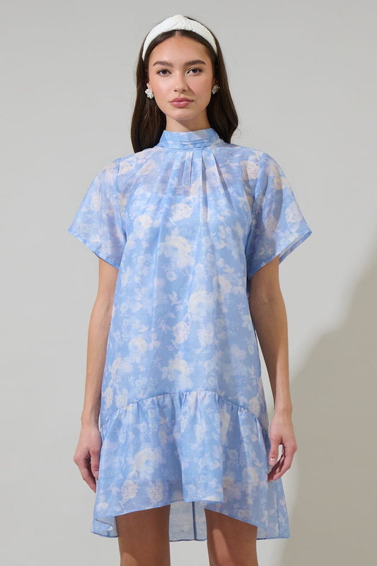 Julie Blue Floral Organza Bow Back Dress Sugarlips 