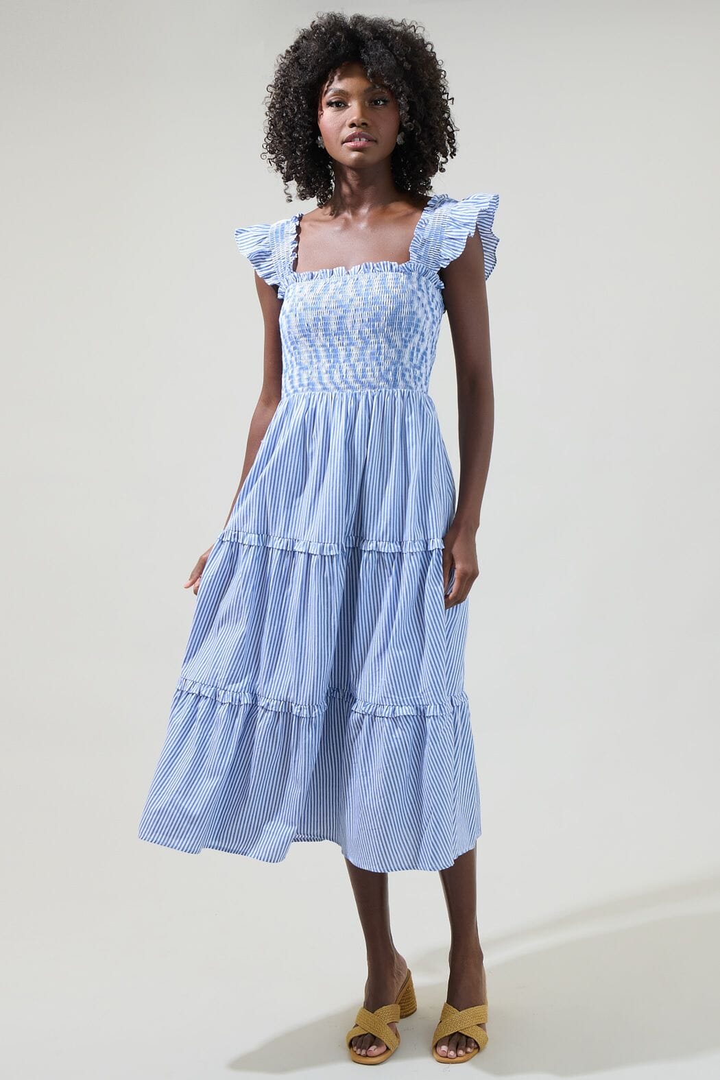 Katie Striped Smocked Bodice Midi Sugarlips 