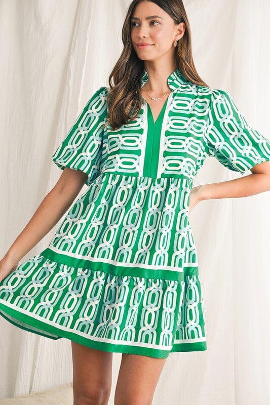 Kelly Green Chain Print Dress Shewin 