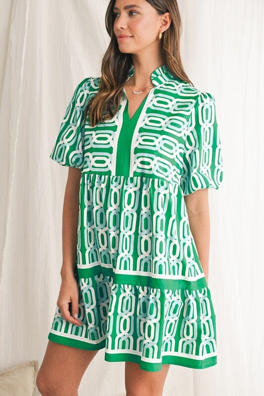 Kelly Green Chain Print Dress Shewin 