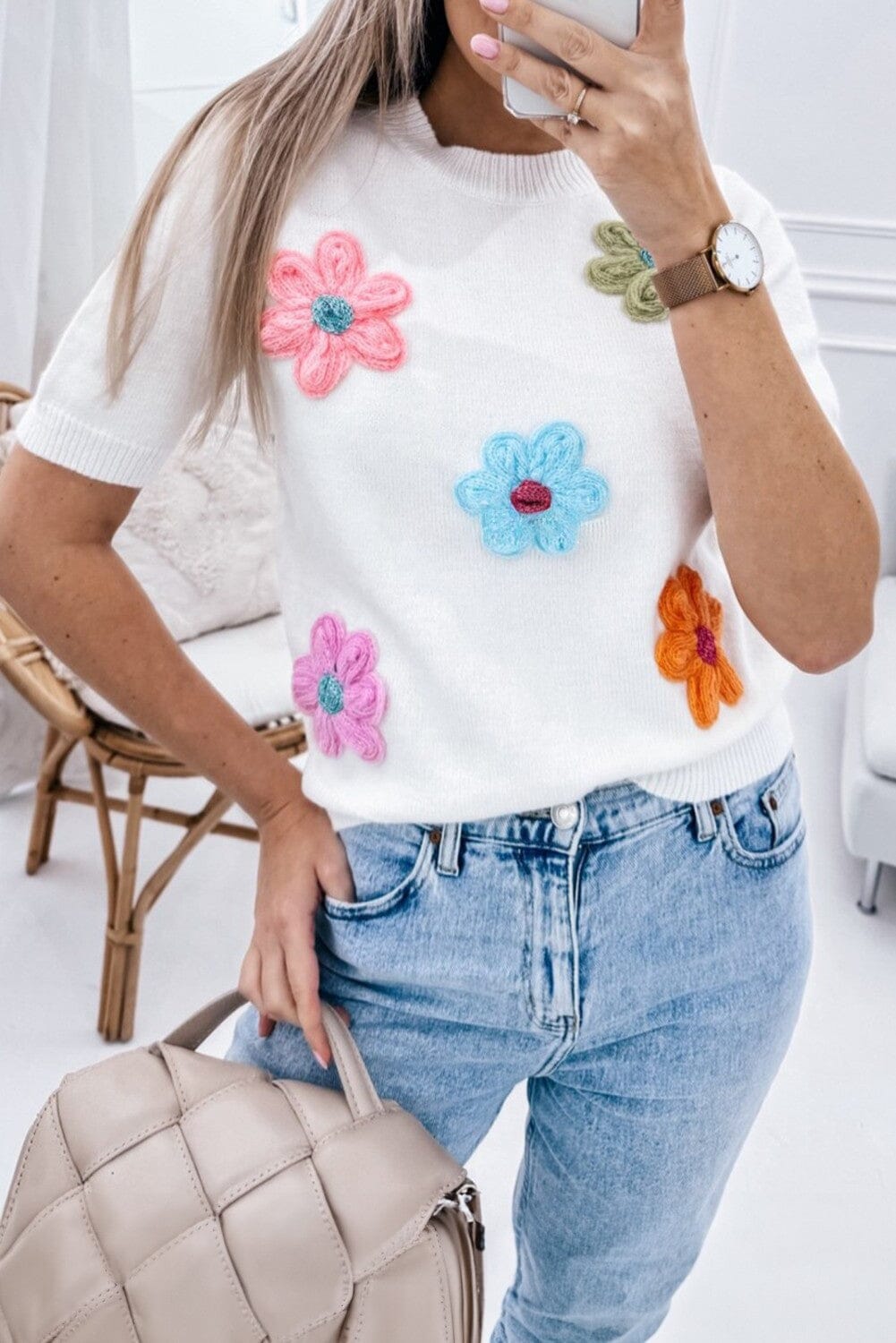 Knit Flower Pattern SS Sweater Youmi 