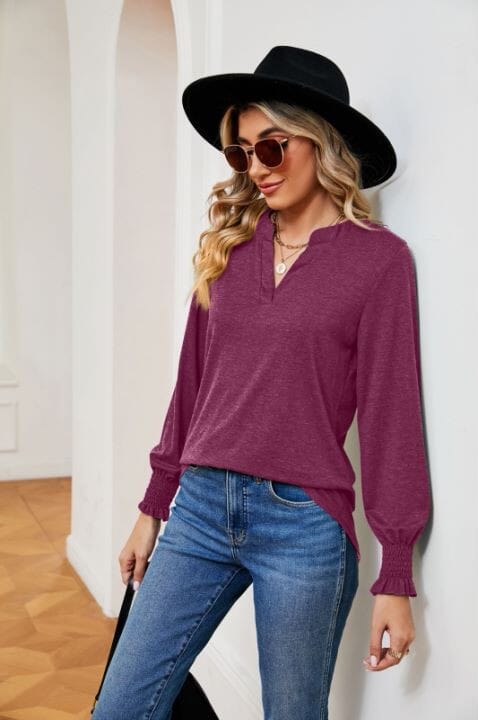 Knit Notched Neck Top Asia Direct 