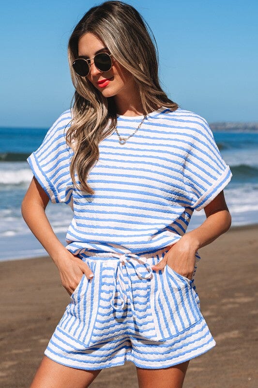 Knit Striped Summer Set Shiying small Blue 
