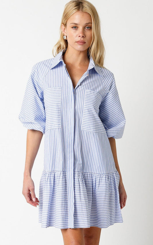 Kristen Striped Dress with Pockets Olivaceous 