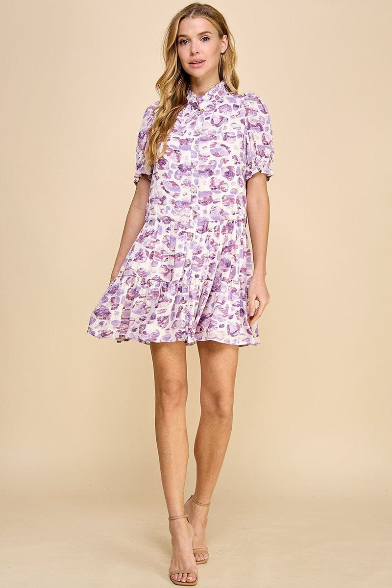 Lavender Printed Button Up Dress TCEC 