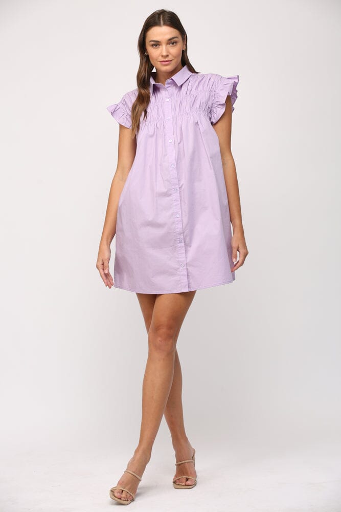 Lavender Shirred Yoked Shirt Dress Fate 