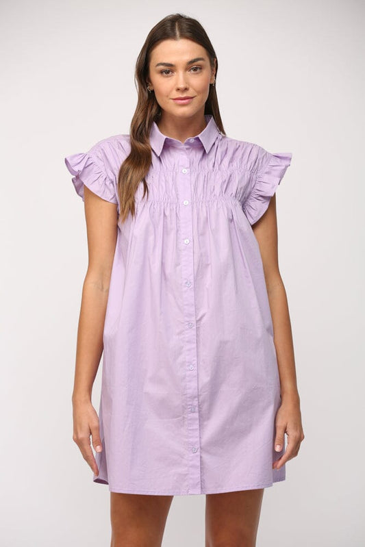 Lavender Shirred Yoked Shirt Dress Fate 