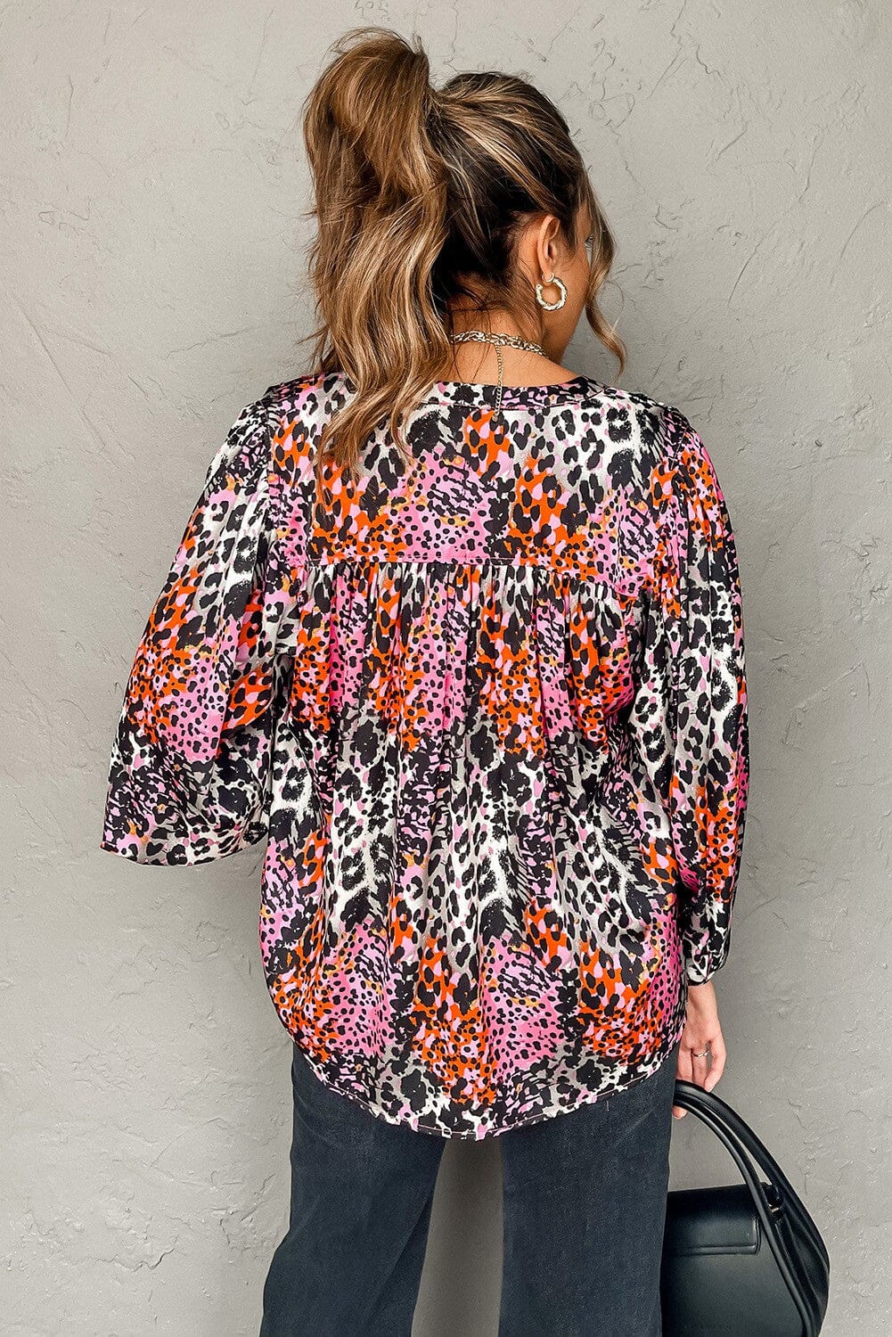 Leopard Print Buttoned Loose Fit Shirt Youmi 