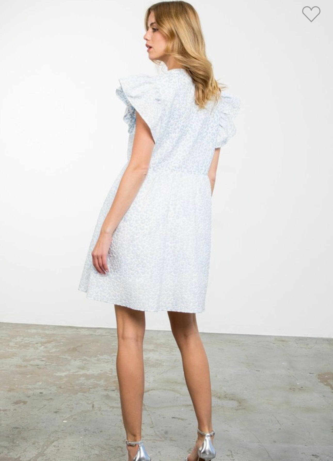Light Blue Flutter Sleeve Leopard Dress thml 