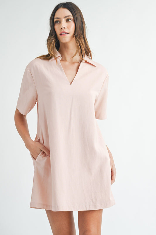LINEN MIX COLLARED SHIRT SHIFT MINI DRESS Mable 