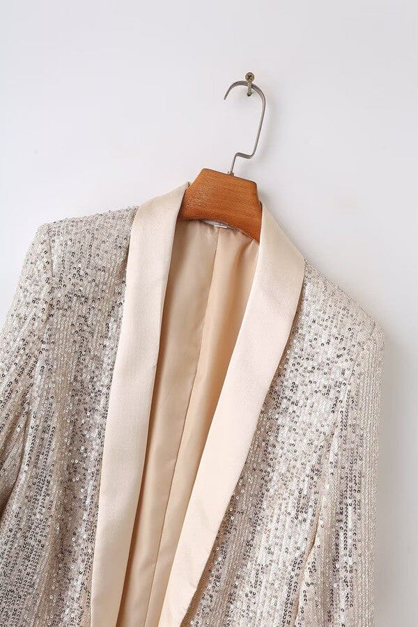 Long Shawl Collared Sequin Blazer Sundayup 