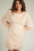 Long Sleeve Fluffy Fringe Mini Dress en creme 