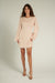 Long Sleeve Fluffy Fringe Mini Dress en creme 