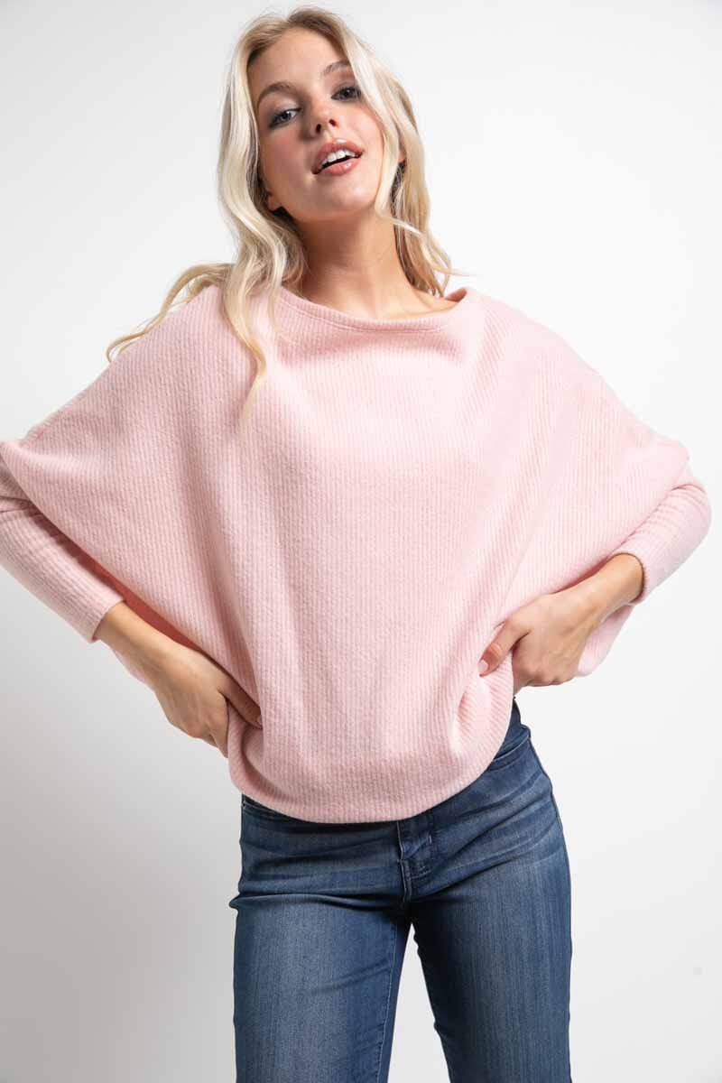 Long Sleeves Brushed Rib High Low Knit Top Cherish 