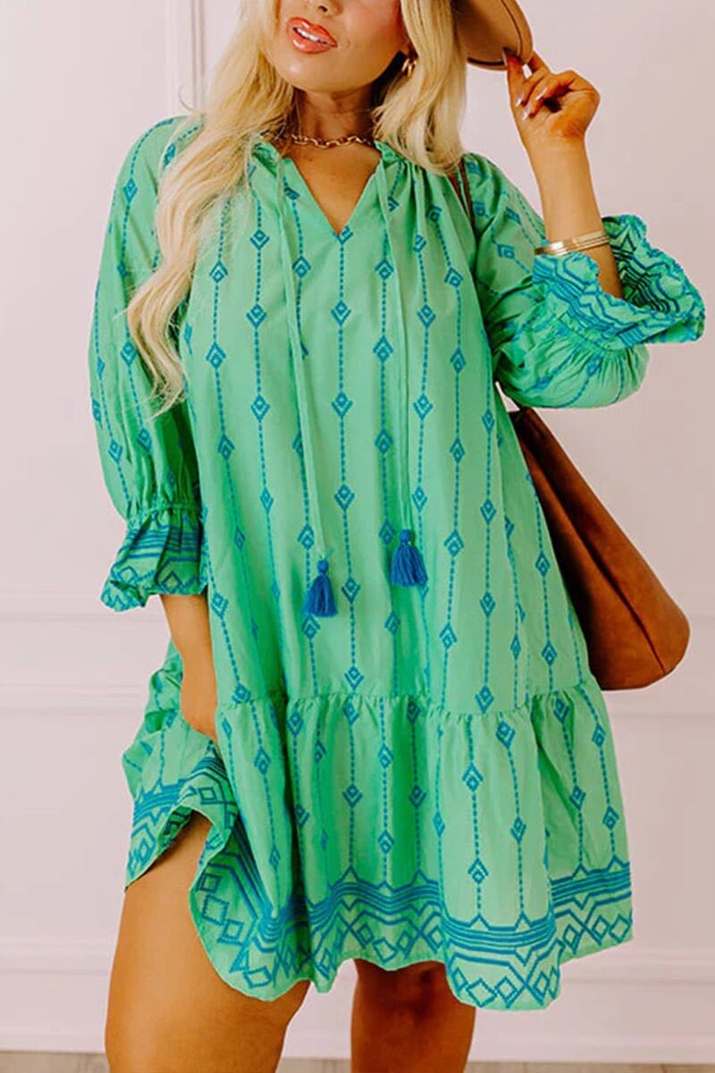 LS Printed Dress w/ Tassel limone 