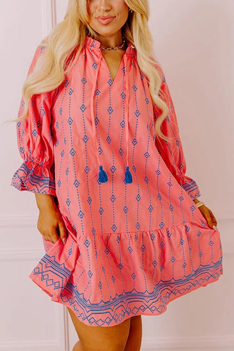 LS Printed Dress w/ Tassel limone 