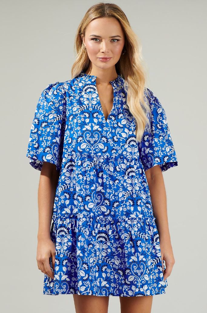 Lulu Floral Tomales Split Neck Shift Dress Sugarlips 