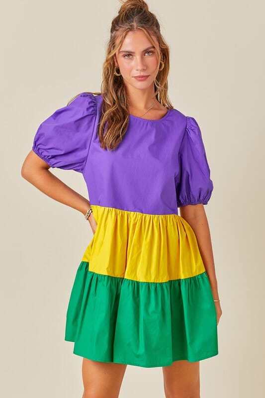 Mardi Gras Colorblock Poplin Dress day + moon 