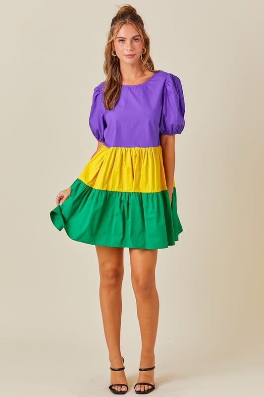 Mardi Gras Colorblock Poplin Dress day + moon 