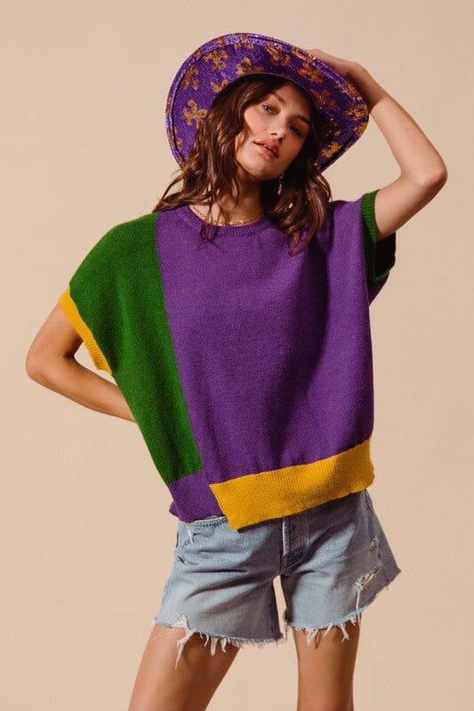 Mardi Gras Colorblock SS Sweater So Me 