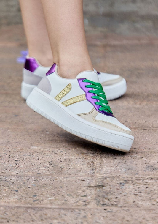 MARDI GRAS GLITTER DOUBLE LACE SNEAKERS maker's shoes 