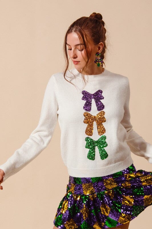 Mardi Gras Glow Bow Sweater - Ships mid-December So Me 