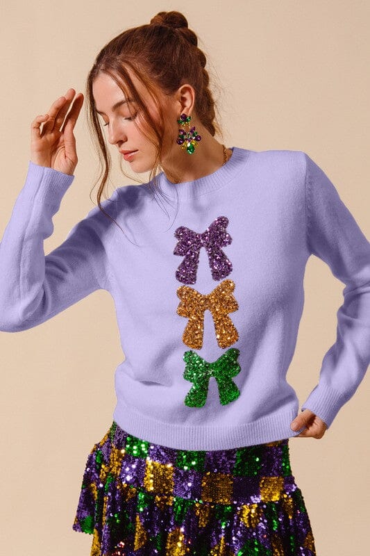 Mardi Gras Glow Bow Sweater - Ships mid-December So Me 