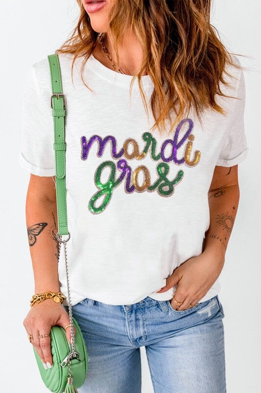 Mardi Gras Sequin Script Tee Kentce 