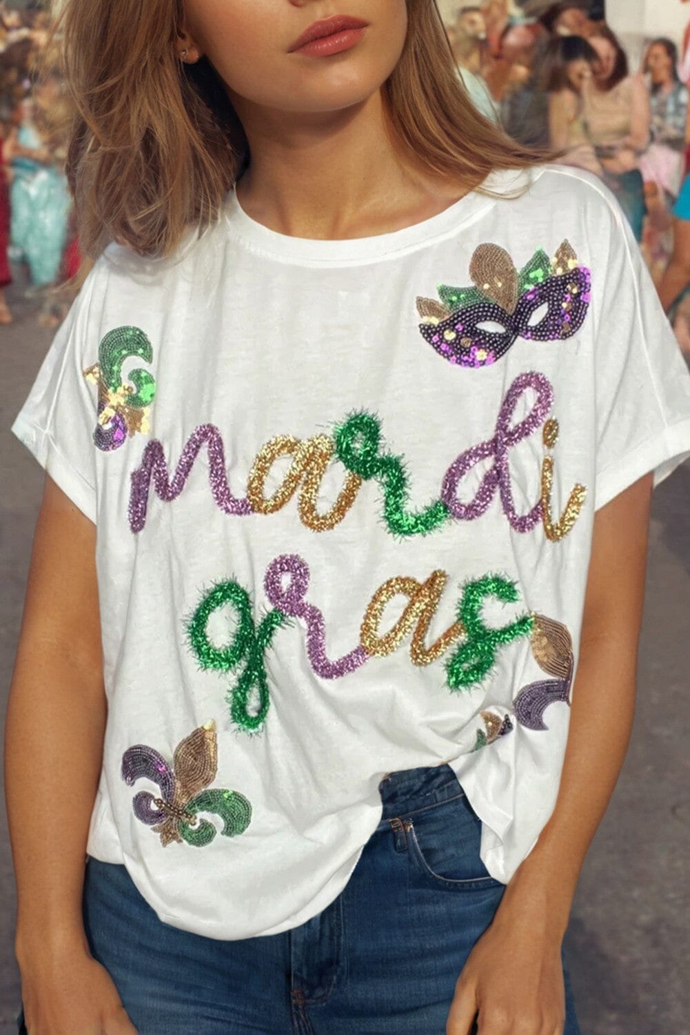Mardi Gras Tinsel Sequin Graphic Tee Kentce 