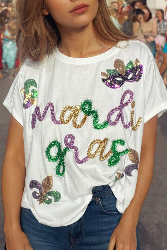 Mardi Gras Tinsel Sequin Graphic Tee Kentce 