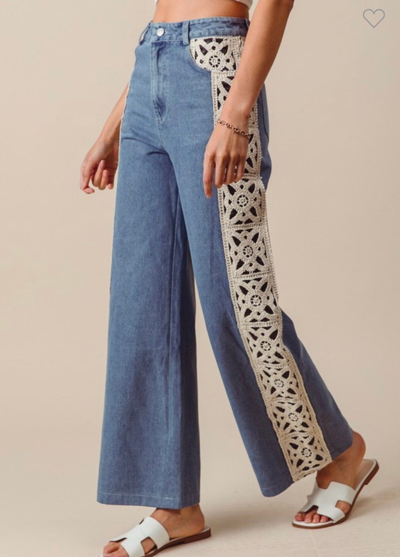 Mid Rise Wide Leg Jeans w/ crochet trim So Me 