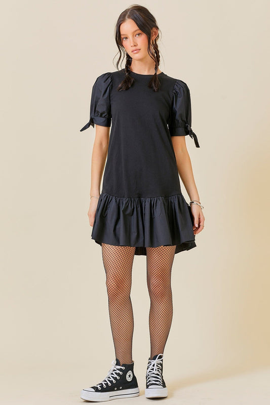 MINI DRESS WITH SLEEVE TIE DETAIL day + moon 