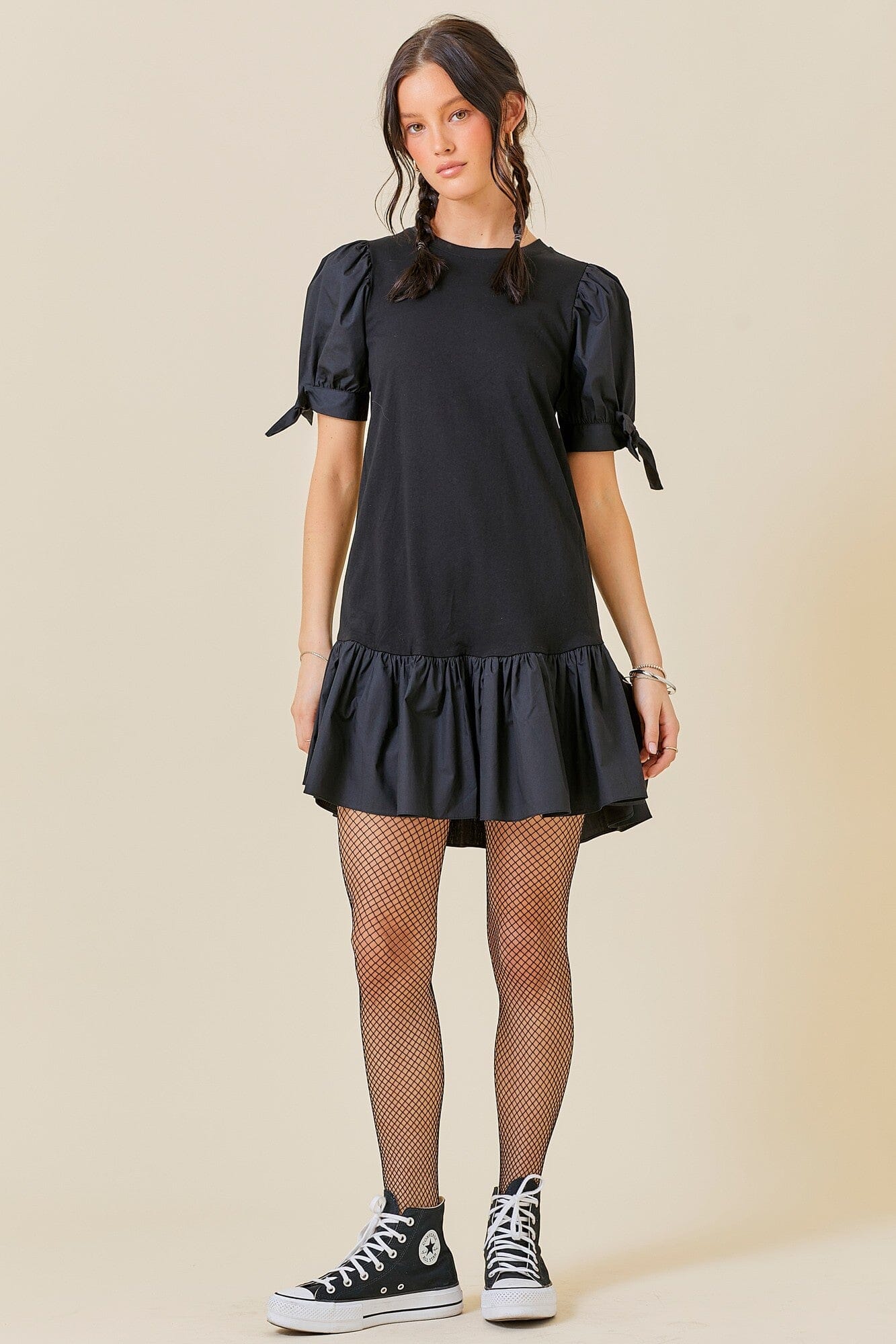 MINI DRESS WITH SLEEVE TIE DETAIL day + moon 