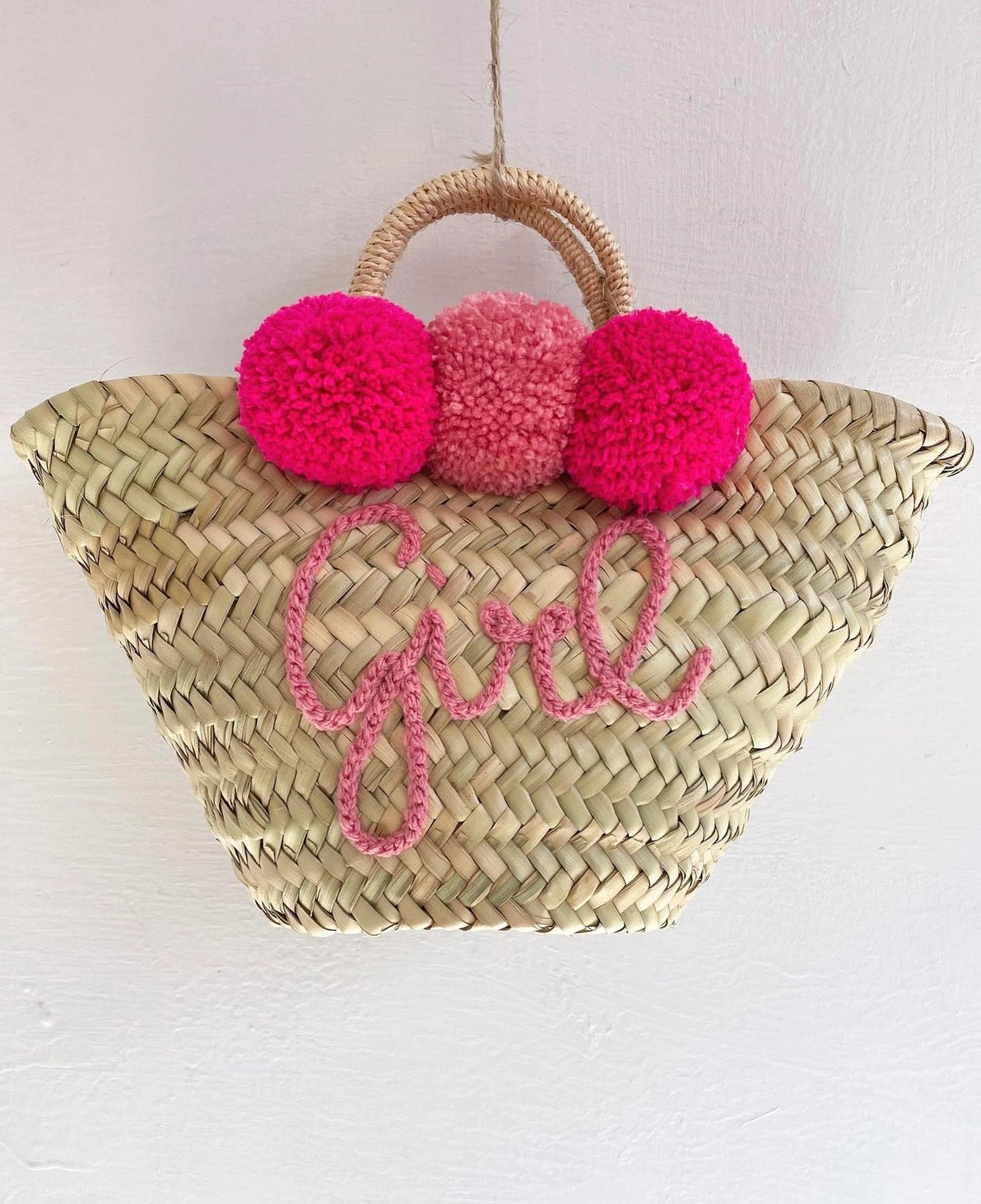 Mini Personalized Straw Bag with Pom Poms Miramar Store 