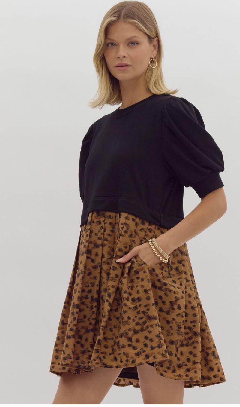Mixed Media Black/Cheetah Print Dress entro 