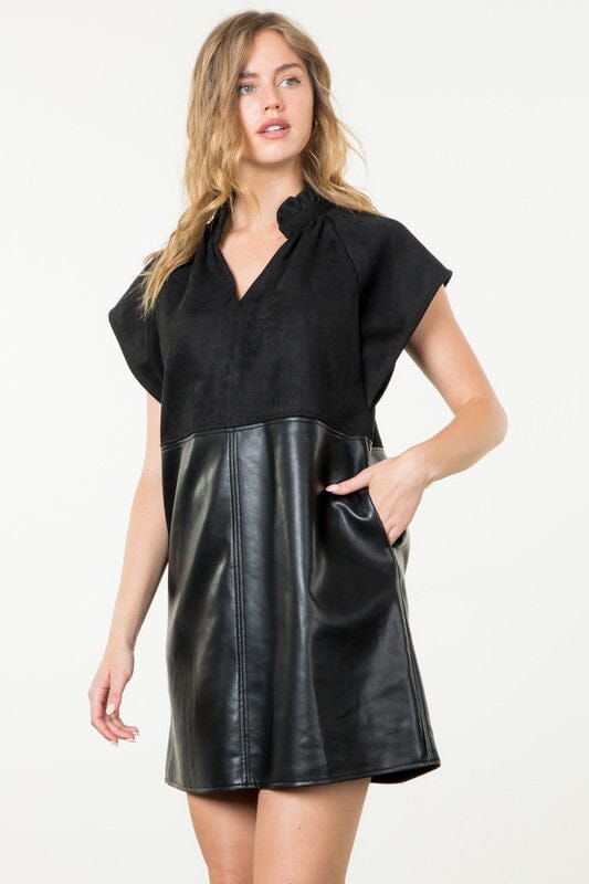 Mixed Media Faux Leather and Suede Dress THML 