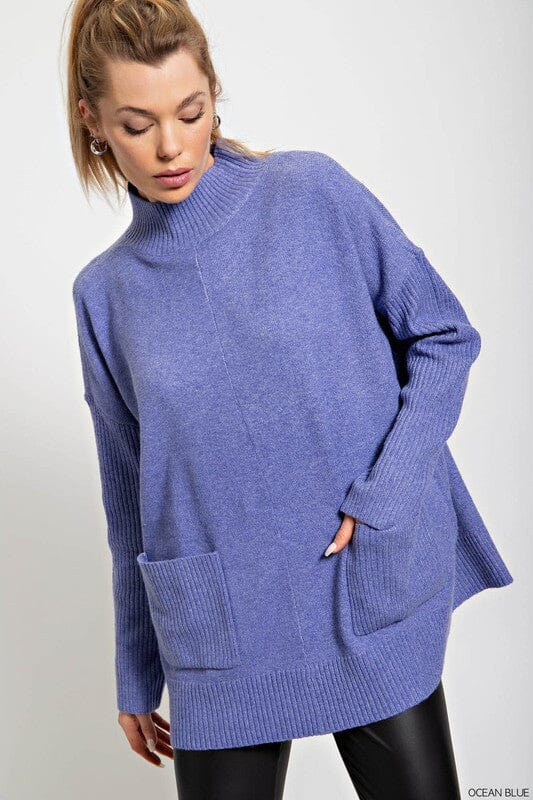 Mock Neck Pocket Sweater kori america 