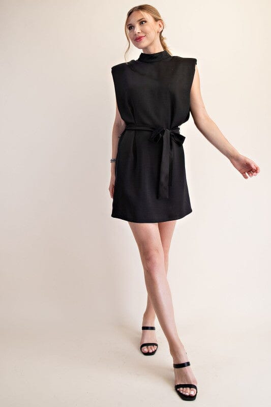 Mock Neck Satin Dress GLAM small Black 